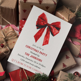 Elegant Red Bow Christmas Party Invitation Inbjudningar