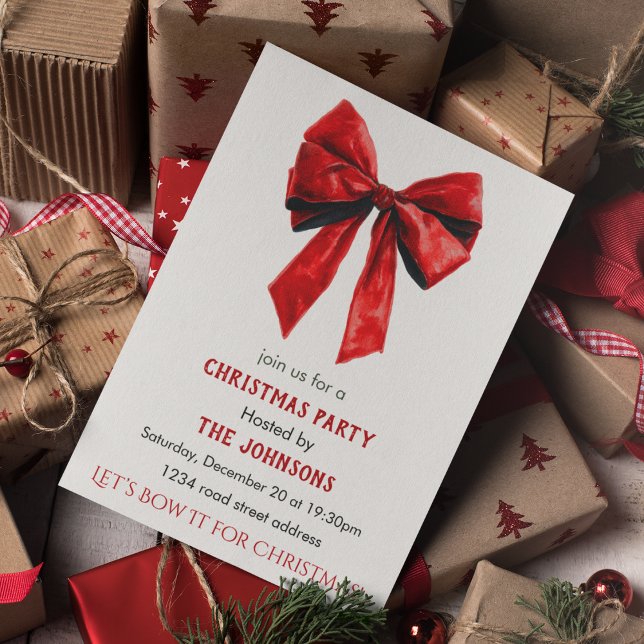 Elegant Red Bow Christmas Party Invitation Inbjudningar (Skapare uppladdad)