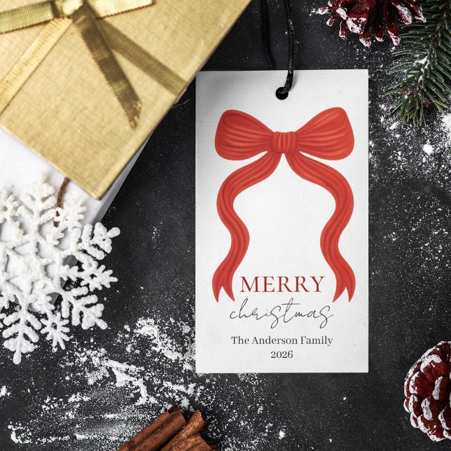 Elegant Red Bow Christmas Party -  Presentetikett (Skapare uppladdad)