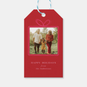 Elegant Red Bow "Glad helg", julfoto Presentetikett