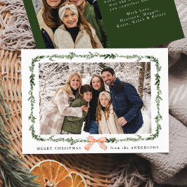 Elegant Red Bow Greenery Garland 2 Photo Julkort