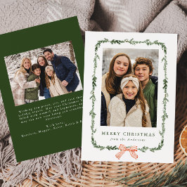 Elegant Red Bow Greenery Garland 2 Photo Julkort