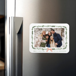 Elegant Red Bow Greenery Garland Helgdag Photo Magnet