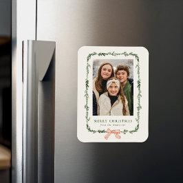 Elegant Red Bow Greenery Garland Helgdag Photo Magnet