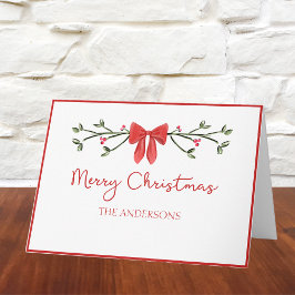 Elegant Red Bow & Holly Personlig jul Kort