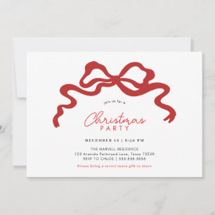 Elegant Red Bow-inbjudan till julfest Inbjudningar