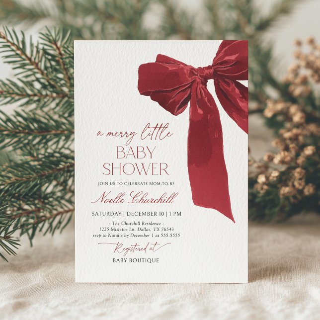 Elegant Red Bow jul Baby Shower Inbjudningar (Skapare uppladdad)