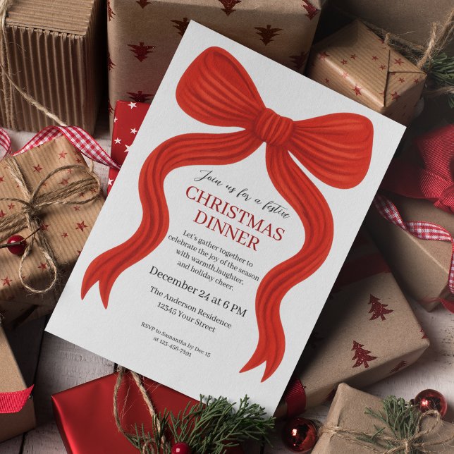 Elegant Red Bow jul Party - Inbjudningar (Skapare uppladdad)