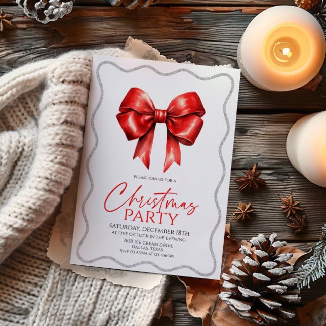 Elegant Red Bow jul Party Inbjudningar (Skapare uppladdad)