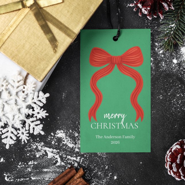 Elegant Red Bow jul Party - Presentetikett (Skapare uppladdad)