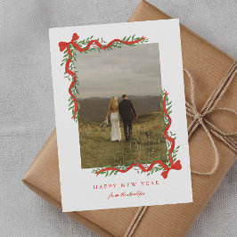 Elegant Red Bow med Greenery Photo nyår Julkort