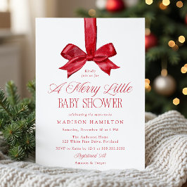 Elegant Red Bow Merry Little Christmas Baby Shower Inbjudningar