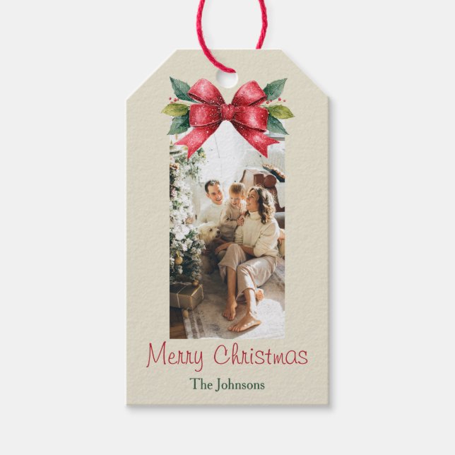 Elegant Red Bow Personlig-julklapp Märkre Presentetikett (Framsidan)