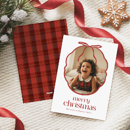 Elegant Red Bow Playful Kid Family Photo Christmas Julkort