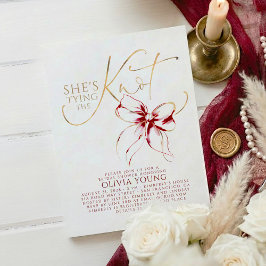 Elegant Red Bow She's Tying The Knot Bridal Shower Inbjudningar