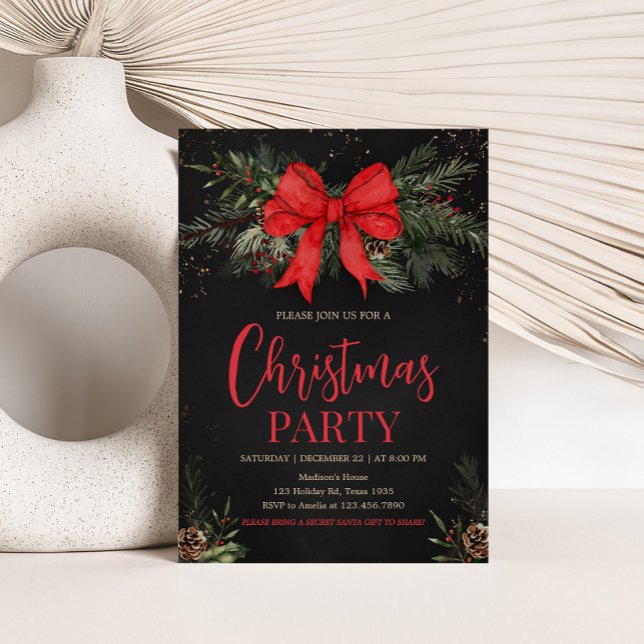 Elegant Red Bow Vuxen Company jul Party Inbjudningar (Elegant Adult Company Christmas Party Invitation)