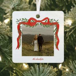 Elegant Red Bow with Greenery Photo Christmas Julgransdekoration