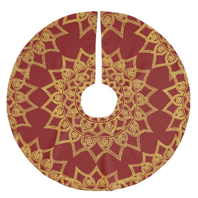 Elegant Red Bra Guld Blommigt Mandala jul Julgransmatta Borstad Polyester (Framsidan)
