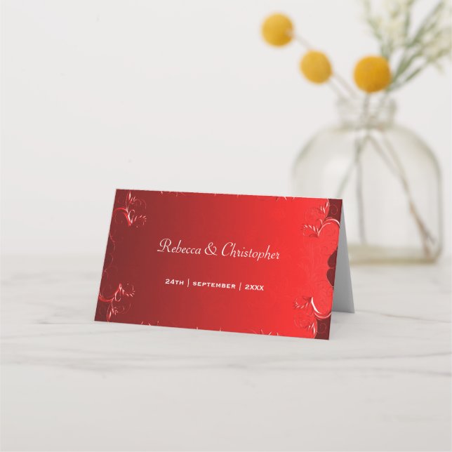 Elegant Red Bröllop Bord Place Card Placeringskort (Baksida)