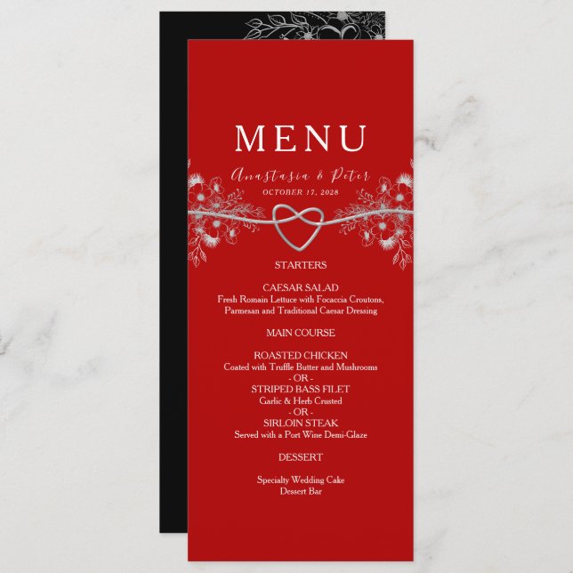 Elegant Red Bröllop Menu Meny (Fram/baksida)