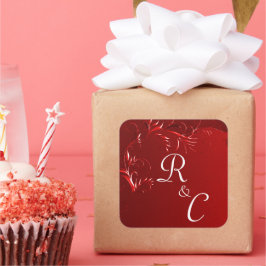 Elegant Red Bröllop Monogrammed Fyrkantigt Klistermärke