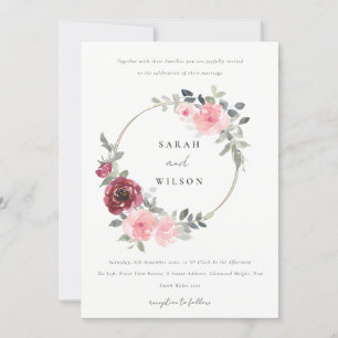 ELEGANT RED BURGUNDY BLOMMIGT WEDDING INVITE TACK KORT