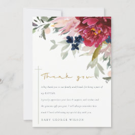 Elegant Red Burgundy  Blue Blommigt Baptism Tack Kort