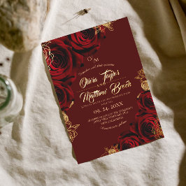 Elegant Red Burgundy och Guld Ro Blommigt Bröllop Inbjudningar