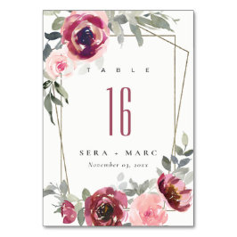 ELEGANT RED  BURGUNDY RO BLOMMIGT BRÖLLOP BORDSNUMMER