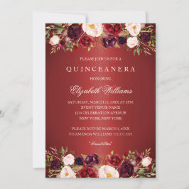 Elegant Red Burgundy Ro Quinceanera Inbjudan