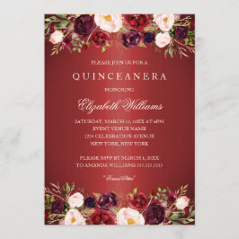 Elegant Red Burgundy Ro Quinceanera Inbjudan