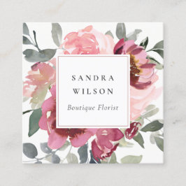 ELEGANT RED  BURGUNDY WATERCOLOR RO BLOMMIGT FYRKANTIGT VISITKORT