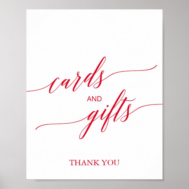 Elegant Red Calligraphy Cards and Gifts Sign Poster (Framsidan)