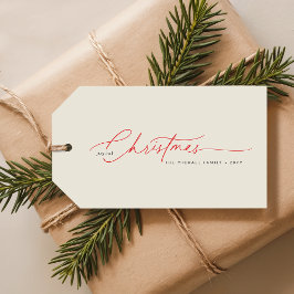 Elegant Red Calligraphy Christmas Family Name Presentetikett