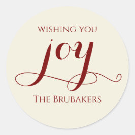 Elegant Red Calligraphy Joy Christmas Envelope Runt Klistermärke