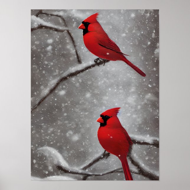 Elegant Red Cardinal Birds Art Poster (Framsidan)