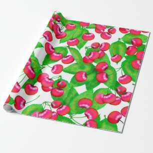 Elegant Red Cherries och Grönt Lövs Mönster  Presentpapper