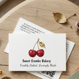 Elegant Red Cherry & Golden Leaves Business Card Visitkort