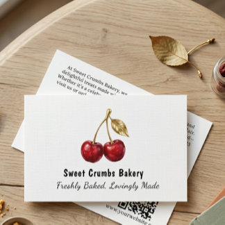 Elegant Red Cherry & Golden Leaves Business Card Visitkort