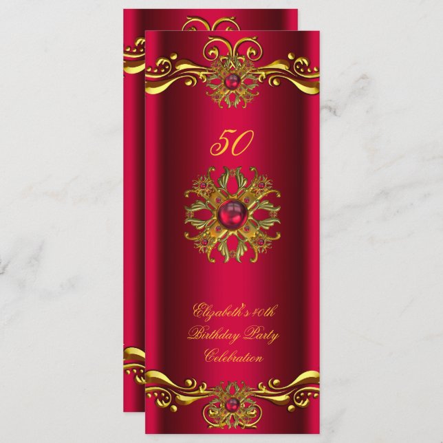 Elegant Red Cherry Jewel Guld Födelsedagsfest Inbjudningar (Fram/baksida)