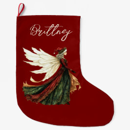 Elegant Red Christmas Fairy Stor Julstrumpa