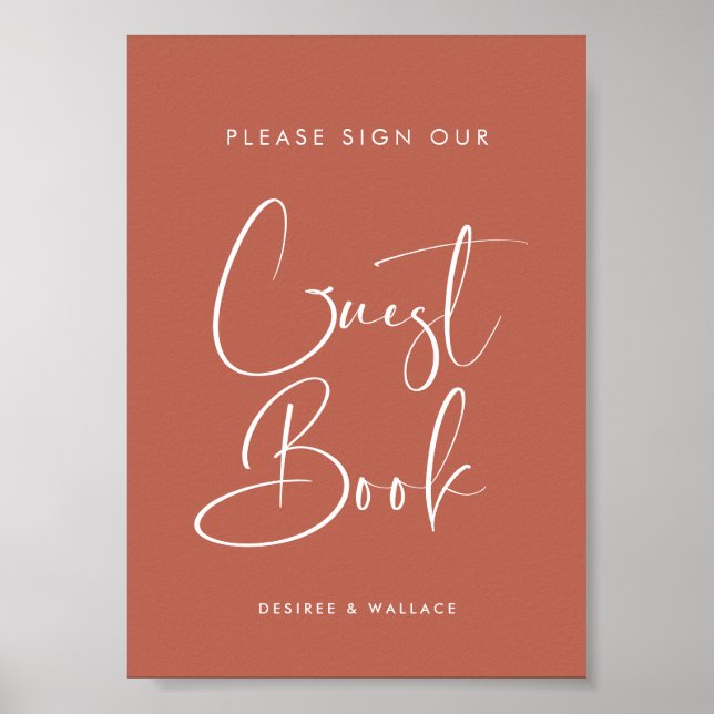 Elegant Red clay Guest bok bröllop Poster (Framsidan)