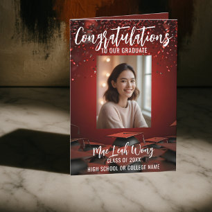 Elegant Red Confetti och Studentmössor med Photo Kort