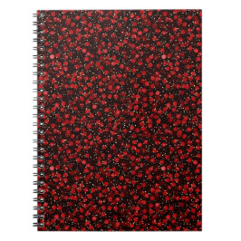 Elegant Red Confetti on Black Glitter Style Anteckningsbok