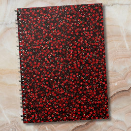 Elegant Red Confetti on Black Glitter Style Anteckningsbok