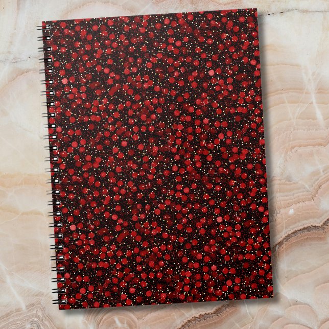 Elegant Red Confetti on Black Glitter Style Anteckningsbok (Skapare uppladdad)