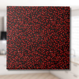 Elegant Red Confetti on Black Glitter Style Kakelplatta