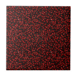 Elegant Red Confetti on Black Glitter Style Kakelplatta