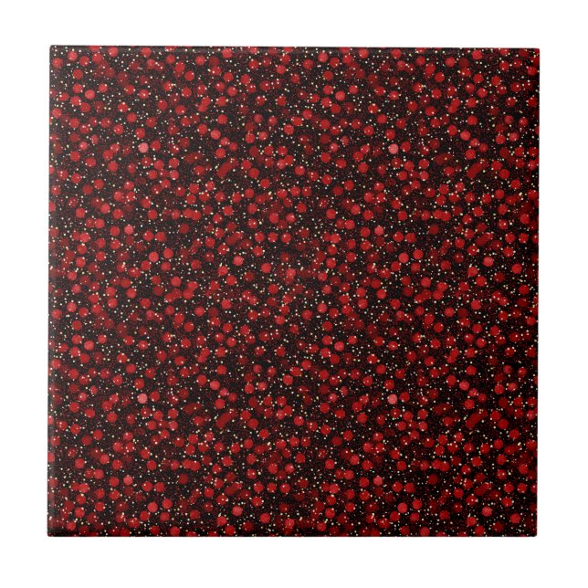 Elegant Red Confetti on Black Glitter Style Kakelplatta (Framsidan)