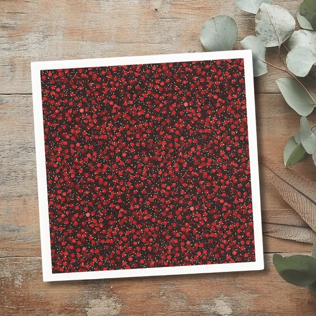 Elegant Red Confetti on Black Glitter Style Pappersservett (Skapare uppladdad)